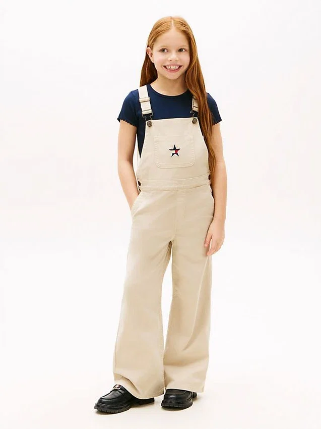 Mono de denim elástico de pierna ancha para niña Mono de denim elástico de pierna ancha para niña