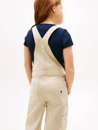 Mono de denim elástico de pierna ancha para niña