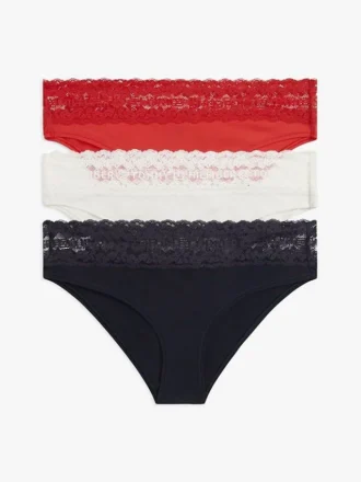 Pack de 3 braguitas bikini con ribete de encaje Pack de 3 braguitas bikini con ribete de encaje