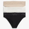 Pack de 3 braguitas de bikini con ribete de encaje Pack de 3 braguitas de bikini con ribete de encaje