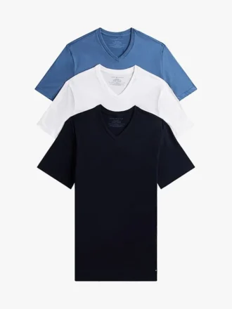 Pack de 3 camisetas interiores de algodón clásicas con cuello en V