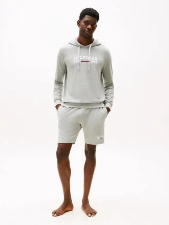 Pantalón corto de dormir de piqué con logotipo de Hilfiger de 20 cm