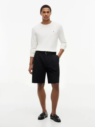 Pantalón corto plisado con cinturón de 25 cm y corte holgado