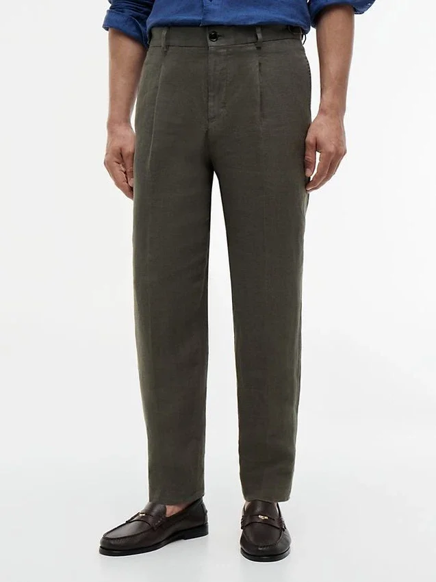 Pantalones cónicos de lino teñidos en prenda Pantalones cónicos de lino teñidos en prenda
