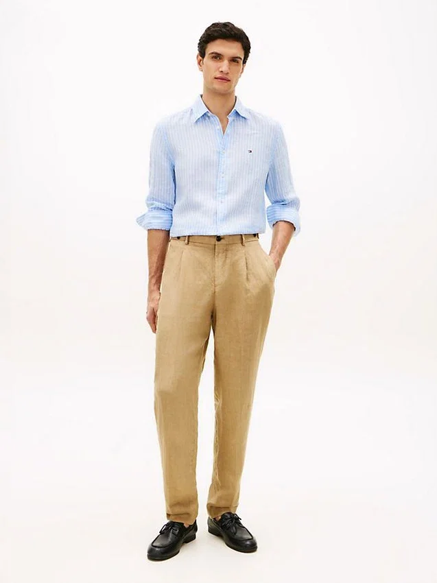 Pantalones cónicos de lino teñidos en prenda Pantalones cónicos de lino teñidos en prenda