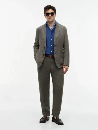 Pantalones cónicos de lino teñidos en prenda