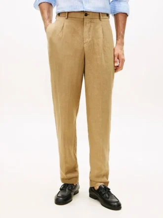 Pantalones cónicos de lino teñidos en prenda Pantalones cónicos de lino teñidos en prenda
