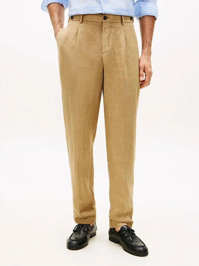 Pantalones cónicos de lino teñidos en prenda Pantalones cónicos de lino teñidos en prenda
