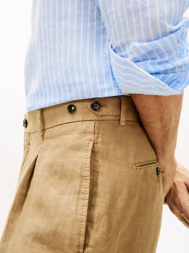 Pantalones cónicos de lino teñidos en prenda Pantalones cónicos de lino teñidos en prenda