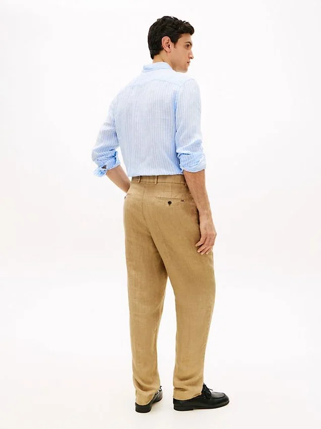 Pantalones cónicos de lino teñidos en prenda Pantalones cónicos de lino teñidos en prenda