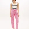 Pantalones cónicos de seersucker a cuadros vichy con cinturón Pantalones cónicos de seersucker a cuadros vichy con cinturón