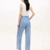 Pantalones cónicos de seersucker a cuadros vichy con cinturón