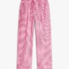 Pantalones cónicos de seersucker a cuadros vichy con cinturón Pantalones cónicos de seersucker a cuadros vichy con cinturón