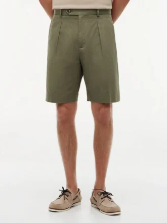 Pantalones cortos chinos de mezcla de algodón y lino de corte holgado