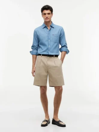 Pantalones cortos chinos de mezcla de algodón y lino de corte holgado
