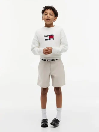 Pantalones cortos chinos elásticos holgados con cinturón para niño