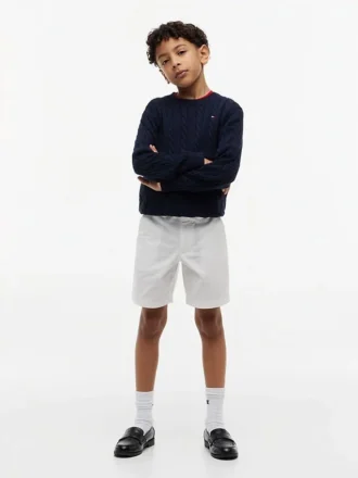 Pantalones cortos chinos elásticos holgados con cinturón para niño