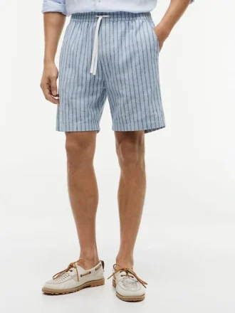 Pantalones cortos de 18 cm de mezcla de algodón y lino a rayas