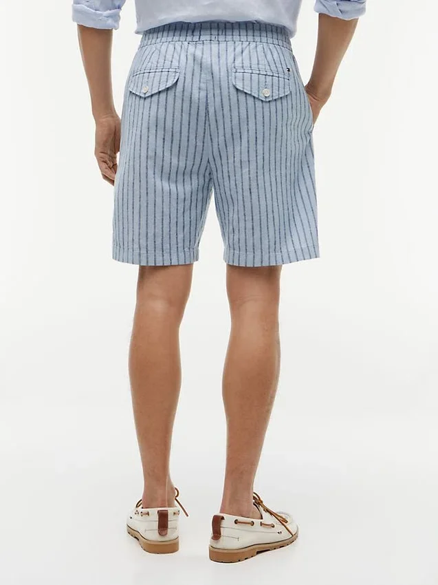Pantalones cortos de 18 cm de mezcla de algodón y lino a rayas Pantalones cortos de 18 cm de mezcla de algodón y lino a rayas