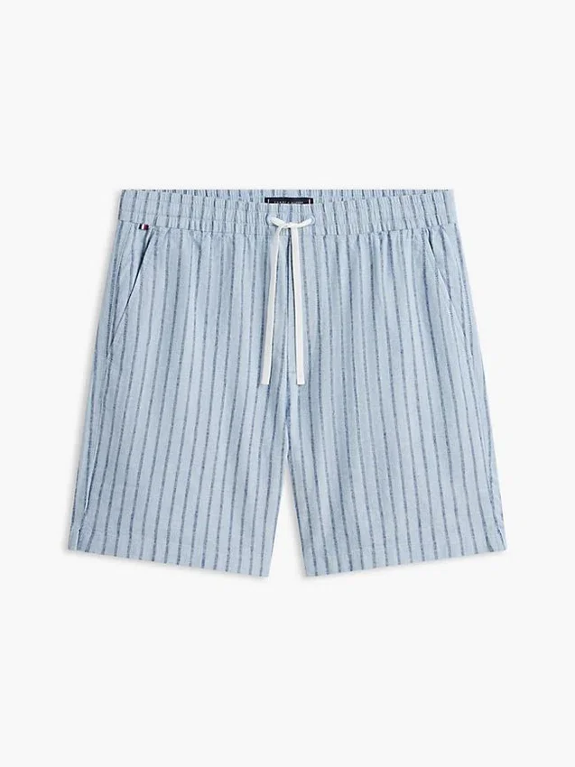 Pantalones cortos de 18 cm de mezcla de algodón y lino a rayas Pantalones cortos de 18 cm de mezcla de algodón y lino a rayas