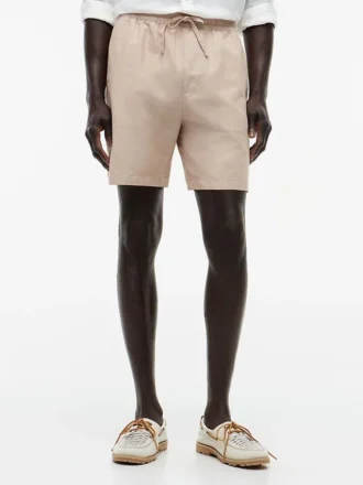 Pantalones cortos de corte regular de 18 cm en mezcla de algodón y lino