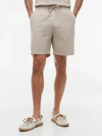 Pantalones cortos de corte regular de 18 cm en mezcla de algodón y lino