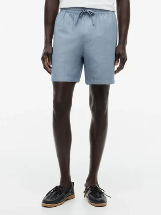 Pantalones cortos de corte regular de 18 cm en mezcla de algodón y lino