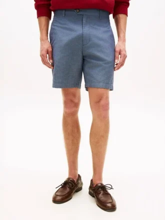 Pantalones cortos de corte regular de 18 cm en mezcla de algodón y lino