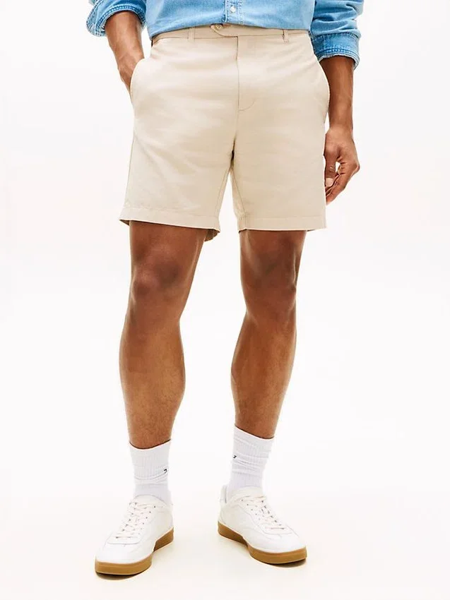 Pantalones cortos de corte regular de 18 cm en mezcla de algodón y lino Pantalones cortos de corte regular de 18 cm en mezcla de algodón y lino
