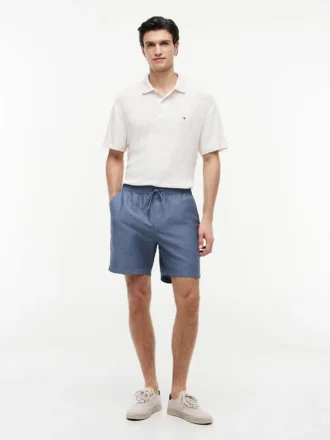Pantalones cortos de corte regular de 18 cm en mezcla de algodón y lino
