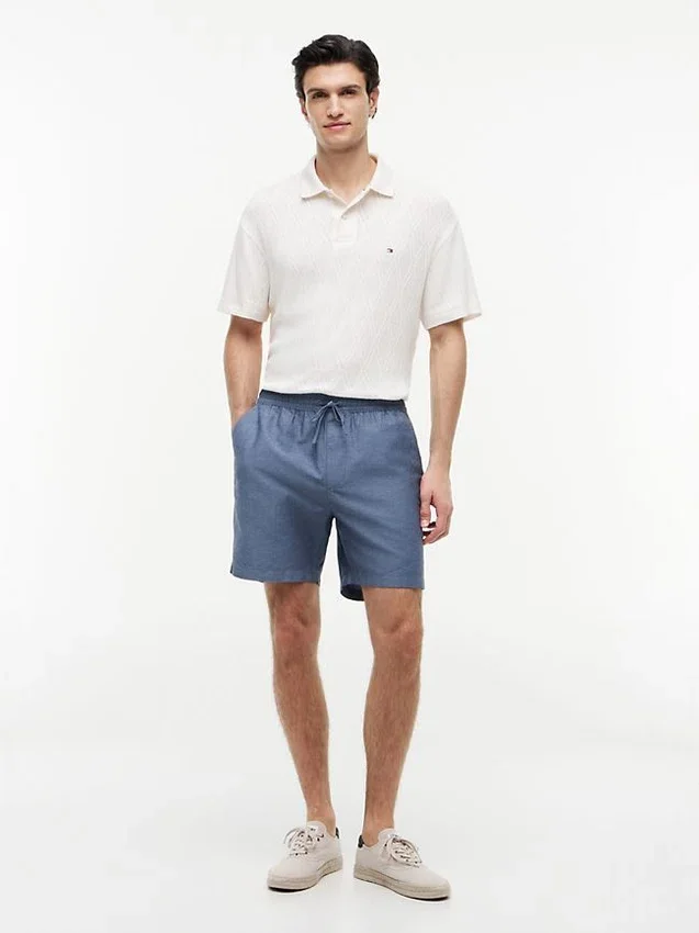 Pantalones cortos de corte regular de 18 cm en mezcla de algodón y lino Pantalones cortos de corte regular de 18 cm en mezcla de algodón y lino