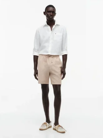Pantalones cortos de corte regular de 18 cm en mezcla de algodón y lino