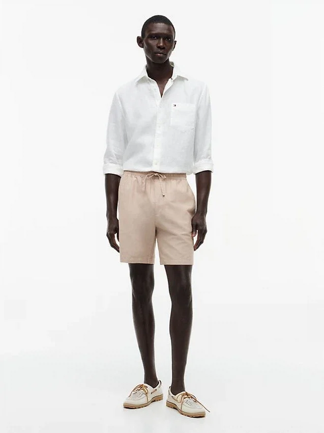 Pantalones cortos de corte regular de 18 cm en mezcla de algodón y lino Pantalones cortos de corte regular de 18 cm en mezcla de algodón y lino