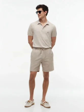 Pantalones cortos de corte regular de 18 cm en mezcla de algodón y lino