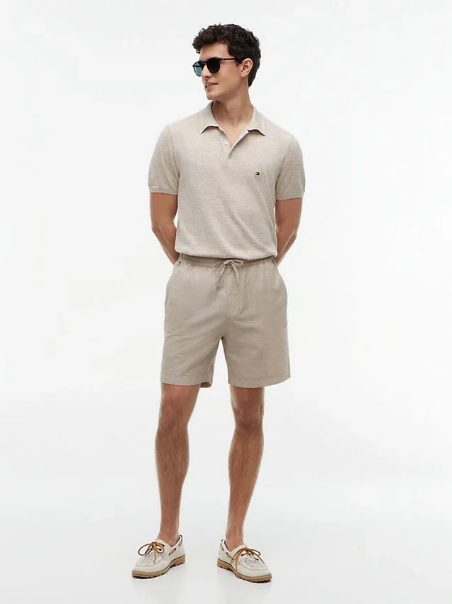 Pantalones cortos de corte regular de 18 cm en mezcla de algodón y lino Pantalones cortos de corte regular de 18 cm en mezcla de algodón y lino