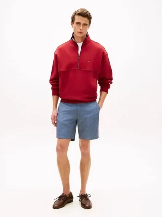 Pantalones cortos de corte regular de 18 cm en mezcla de algodón y lino