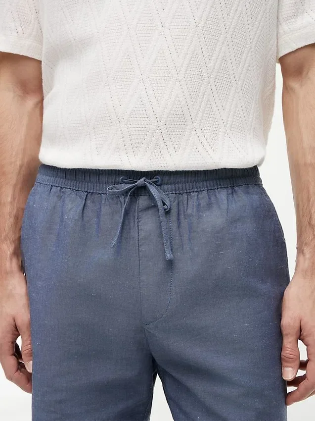 Pantalones cortos de corte regular de 18 cm en mezcla de algodón y lino Pantalones cortos de corte regular de 18 cm en mezcla de algodón y lino