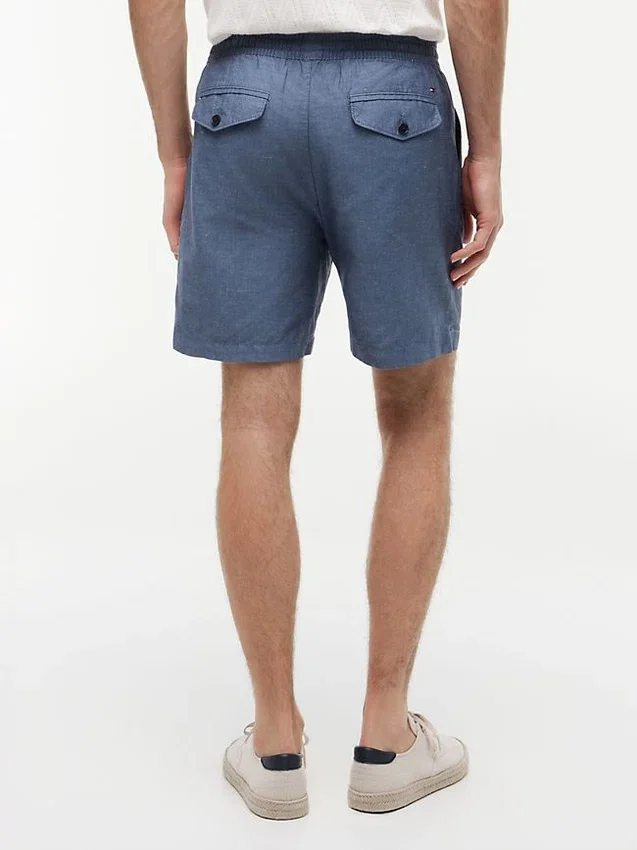 Pantalones cortos de corte regular de 18 cm en mezcla de algodón y lino Pantalones cortos de corte regular de 18 cm en mezcla de algodón y lino