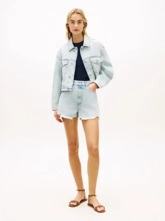 Pantalones cortos de denim ancho de talle alto desgastados