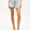 Pantalones cortos de denim ancho de talle alto desgastados
