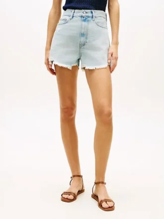 Pantalones cortos de denim ancho de talle alto desgastados
