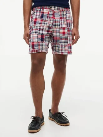 Pantalones cortos de madrás con patchwork de 18 cm, corte regular