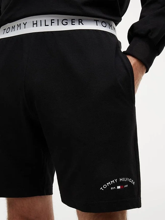 Pantalones cortos de pijama de piqué con logotipo de Hilfiger Pantalones cortos de pijama de piqué con logotipo de Hilfiger