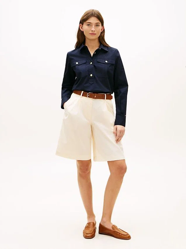 Pantalones cortos de popelín plisado Pantalones cortos de popelín plisado
