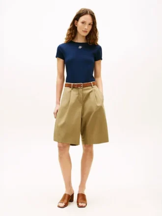 Pantalones cortos de popelín plisado