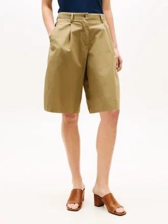 Pantalones cortos de popelín plisado