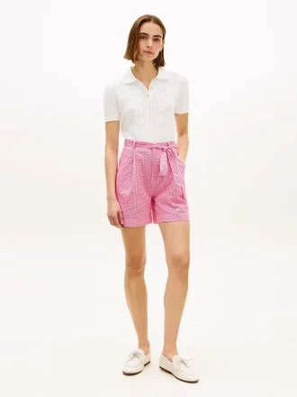 Pantalones cortos de seersucker a cuadros vichy con cinturón