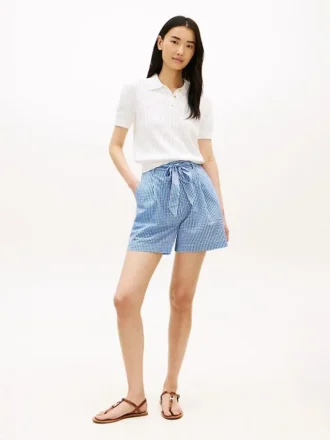 Pantalones cortos de seersucker a cuadros vichy con cinturón