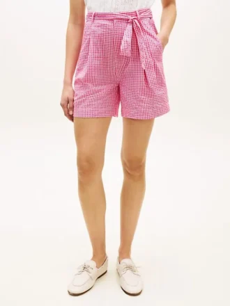 Pantalones cortos de seersucker a cuadros vichy con cinturón