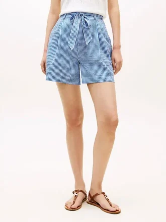 Pantalones cortos de seersucker a cuadros vichy con cinturón